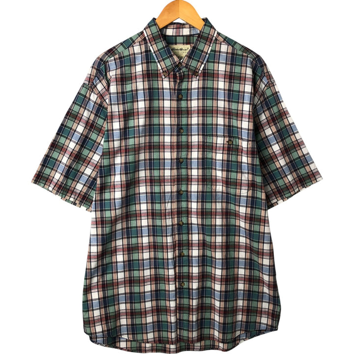 Eddie Bauer short sleeve button down check shirt, men's XL size cotton red type Vintage Second Hand