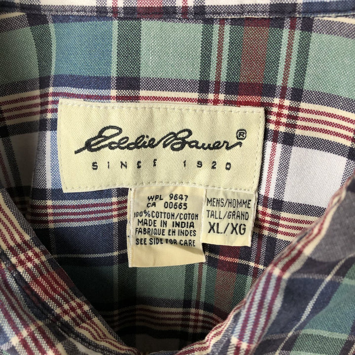 Eddie Bauer short sleeve button down check shirt, men's XL size cotton red type Vintage Second Hand