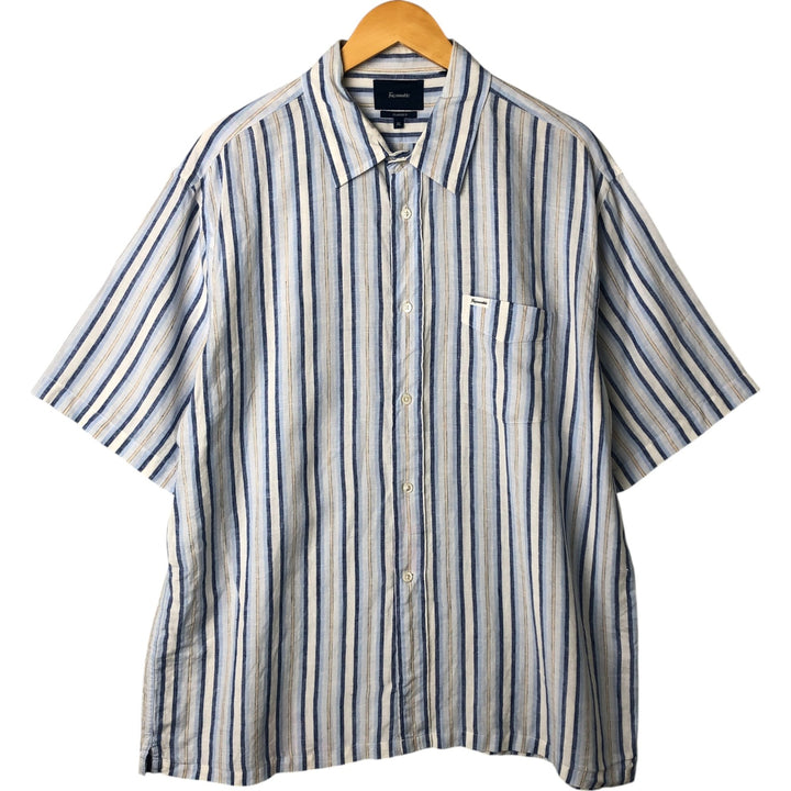FACONNABLE Stripe Pattern Short Sleeve Linen Shirt Men's XL linen Blue type light blue Vintage Second Hand