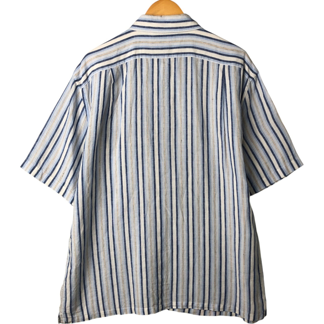 FACONNABLE Stripe Pattern Short Sleeve Linen Shirt Men's XL linen Blue type light blue Vintage Second Hand
