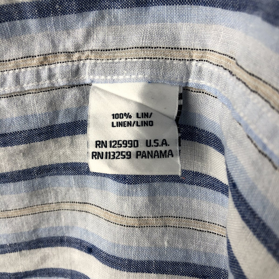 FACONNABLE Stripe Pattern Short Sleeve Linen Shirt Men's XL linen Blue type light blue Vintage Second Hand