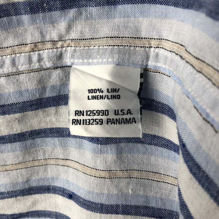 FACONNABLE Stripe Pattern Short Sleeve Linen Shirt Men's XL linen Blue type light blue Vintage Second Hand