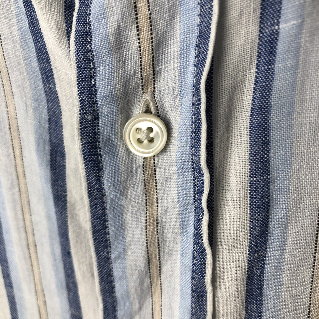 FACONNABLE Stripe Pattern Short Sleeve Linen Shirt Men's XL linen Blue type light blue Vintage Second Hand