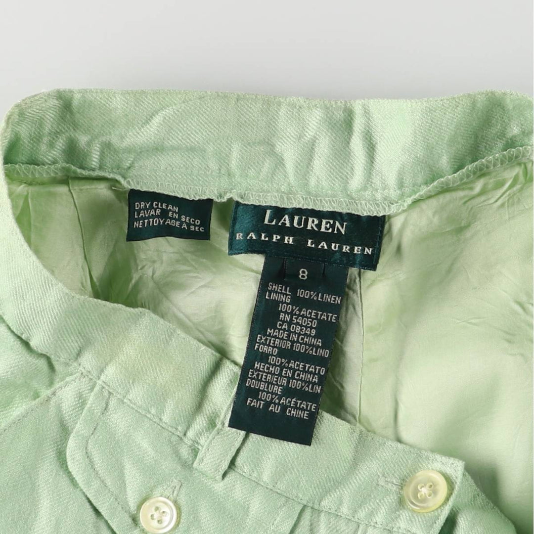 Ralph Lauren LAUREN Lauren One-tuck linen shorts, short pants, women's size L (w27) linen Mint green Vintage Second Hand