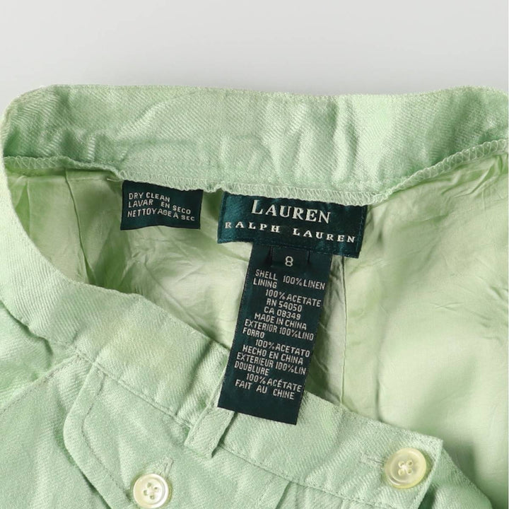 Ralph Lauren LAUREN Lauren One-tuck linen shorts, short pants, women's size L (w27) linen Mint green Vintage Second Hand