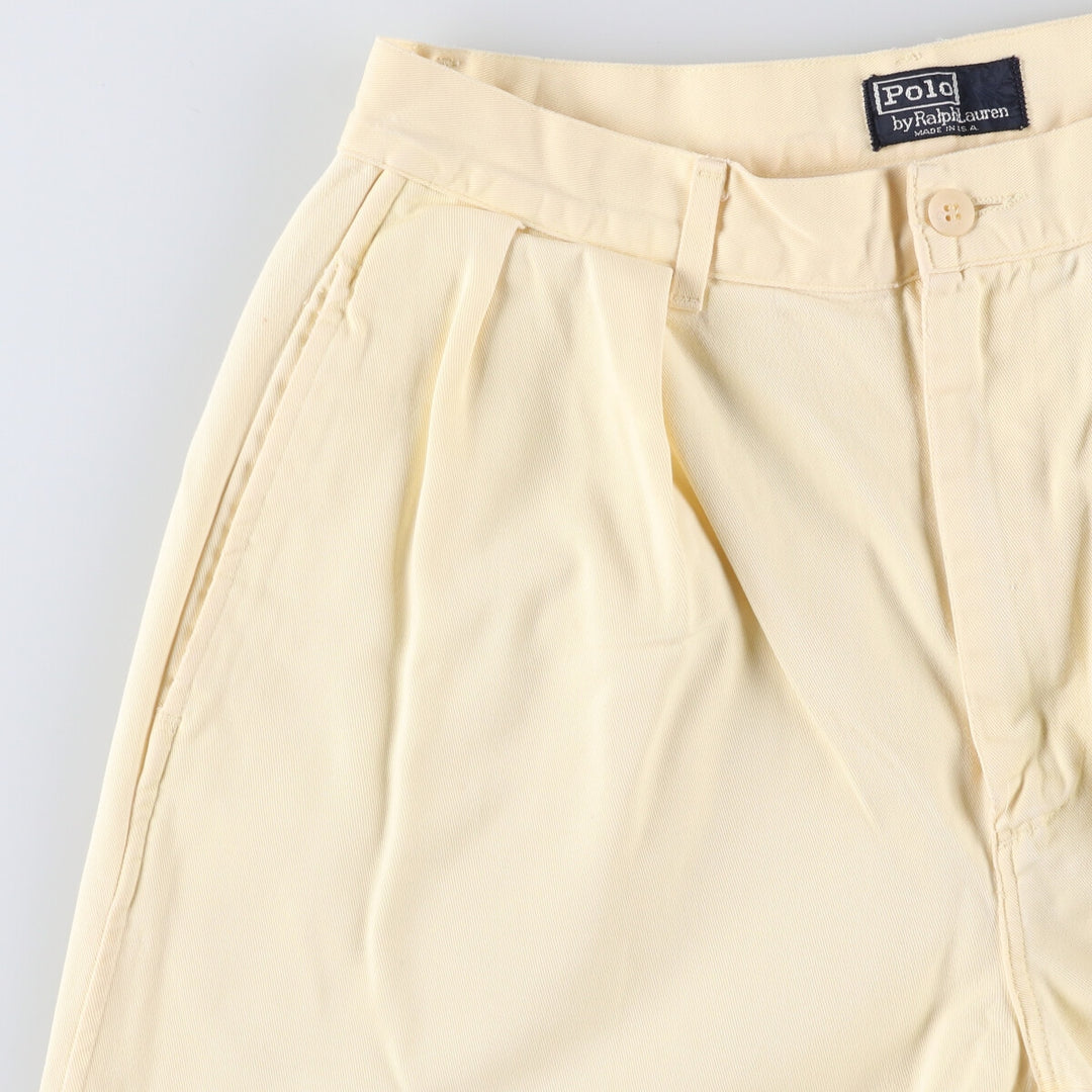 90'S Polo by Ralph Lauren Two-pleat Chino Shorts, Made in USA, Men's, W30, Vintage cotton yellow type Vintage Second Hand