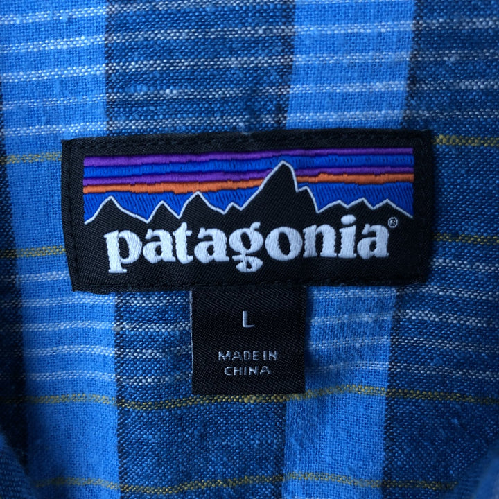 Patagonia 53139 Check Pattern Short Sleeve Hemp x Cotton Shirt Box Shirt Men's L size Hemp blue type Vintage Second Hand