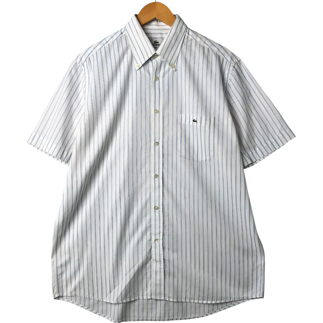 Lacoste LACOSTE Stripe Pattern Short Sleeve Button Down Striped Shirt Men's Size L cotton white type Vintage Second Hand