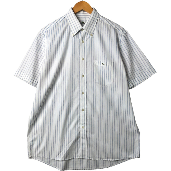 Lacoste LACOSTE Stripe Pattern Short Sleeve Button Down Striped Shirt Men's Size L cotton white type Vintage Second Hand