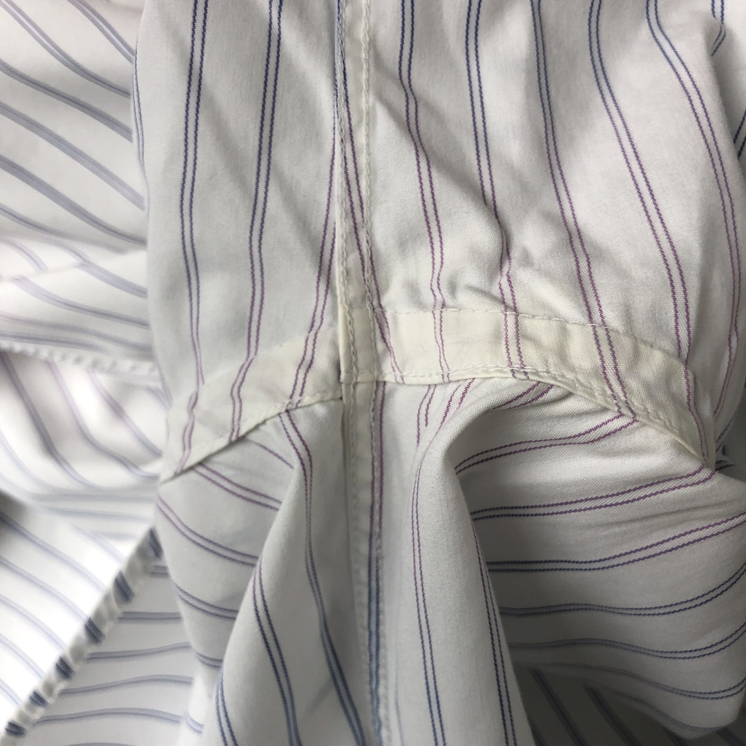 Lacoste LACOSTE Stripe Pattern Short Sleeve Button Down Striped Shirt Men's Size L cotton white type Vintage Second Hand