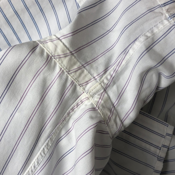 Lacoste LACOSTE Stripe Pattern Short Sleeve Button Down Striped Shirt Men's Size L cotton white type Vintage Second Hand