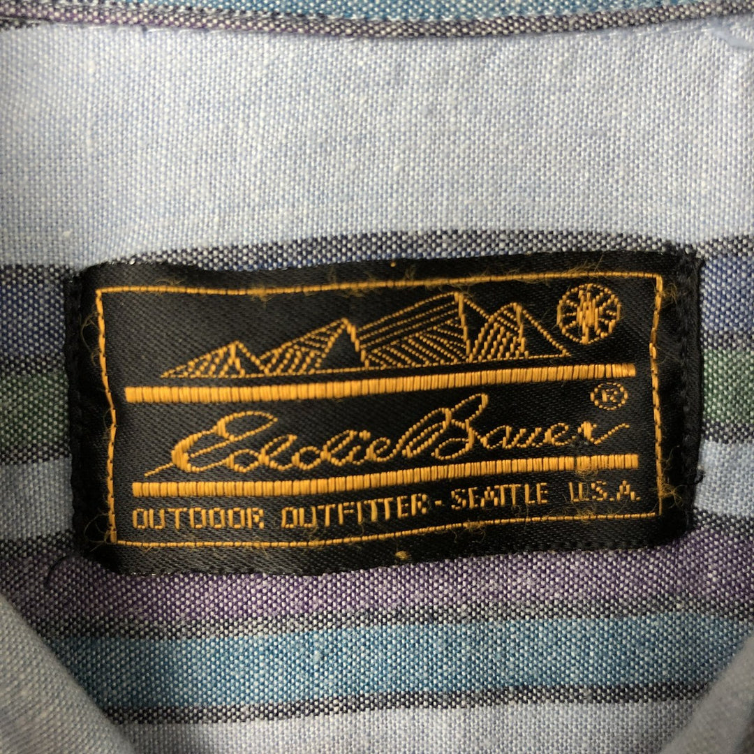 Eddie Bauer Short Sleeve Button Down Striped Shirt, Men's Size L cotton blue type Vintage Second Hand