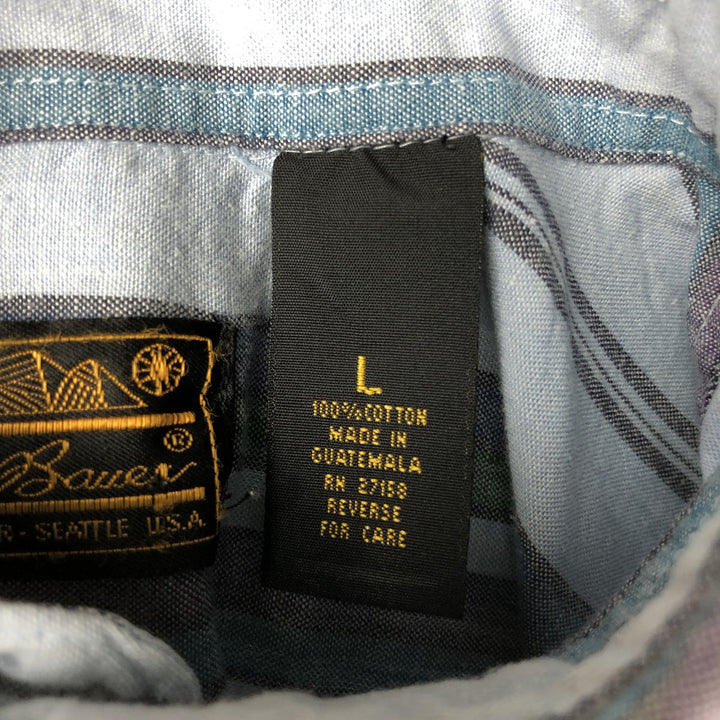 Eddie Bauer Short Sleeve Button Down Striped Shirt, Men's Size L cotton blue type Vintage Second Hand
