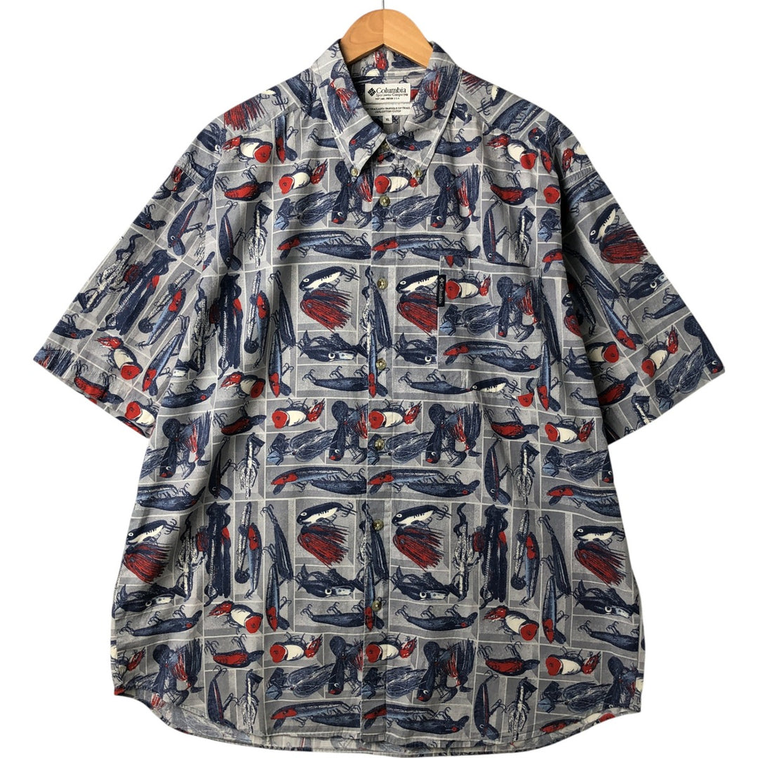 Columbia SPORTSWEAR COMPANY All-over print short-sleeve button-down shirt, men's XL size cotton gray type Vintage Second Hand