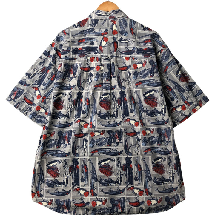 Columbia SPORTSWEAR COMPANY All-over print short-sleeve button-down shirt, men's XL size cotton gray type Vintage Second Hand