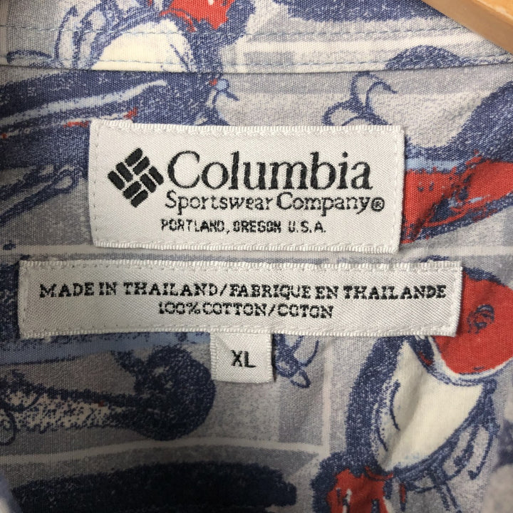 Columbia SPORTSWEAR COMPANY All-over print short-sleeve button-down shirt, men's XL size cotton gray type Vintage Second Hand