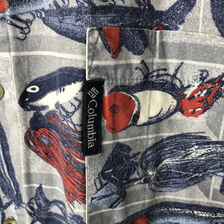 Columbia SPORTSWEAR COMPANY All-over print short-sleeve button-down shirt, men's XL size cotton gray type Vintage Second Hand