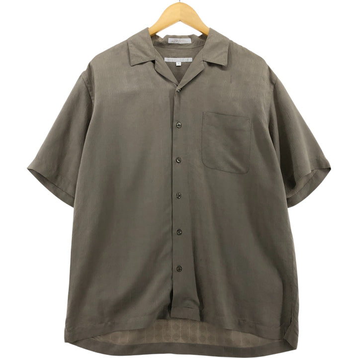 Perry Ellis PERRY ELLIS Open collar short sleeve silk shirt box shirt Men's M size silk Beige type Vintage Second Hand