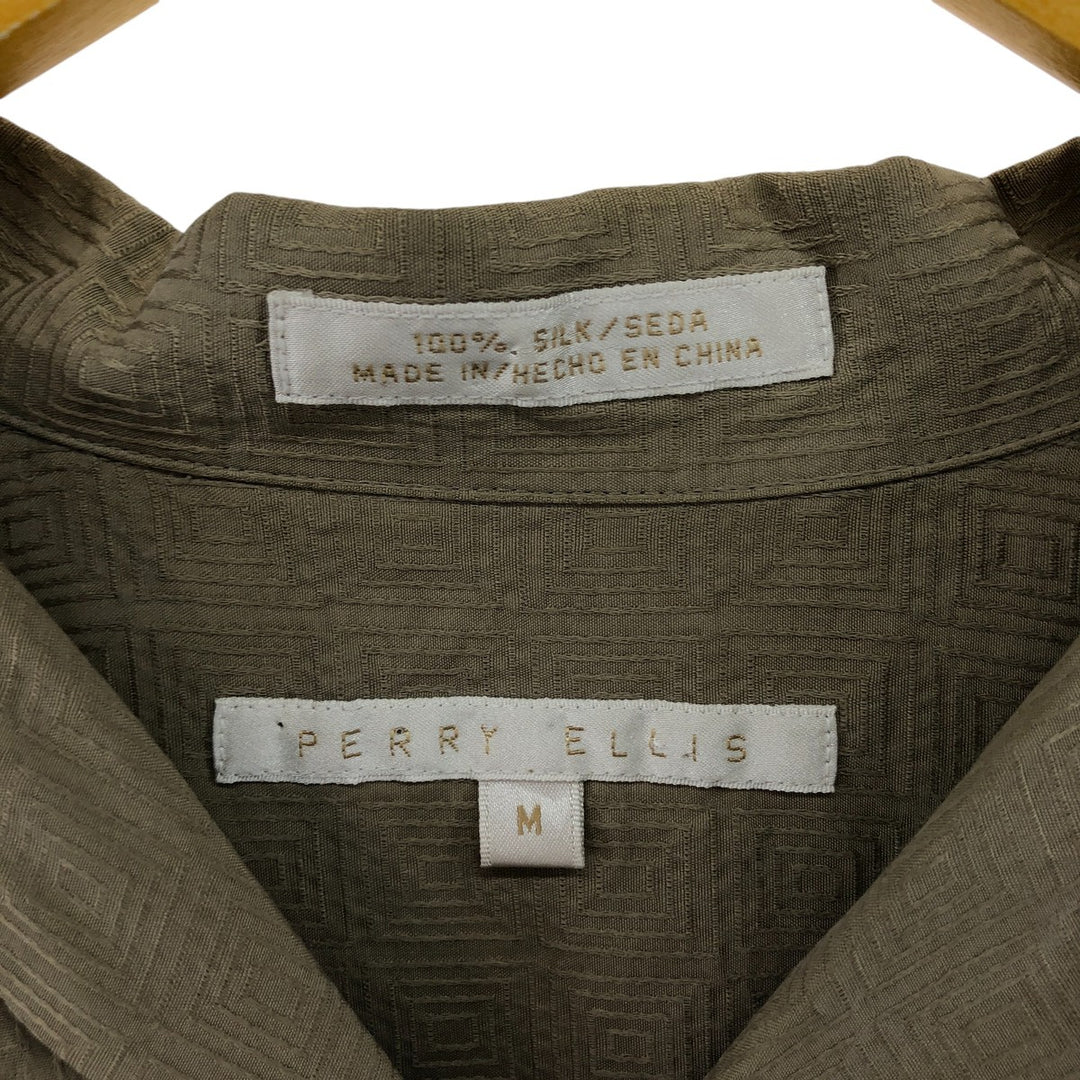 Perry Ellis PERRY ELLIS Open collar short sleeve silk shirt box shirt Men's M size silk Beige type Vintage Second Hand