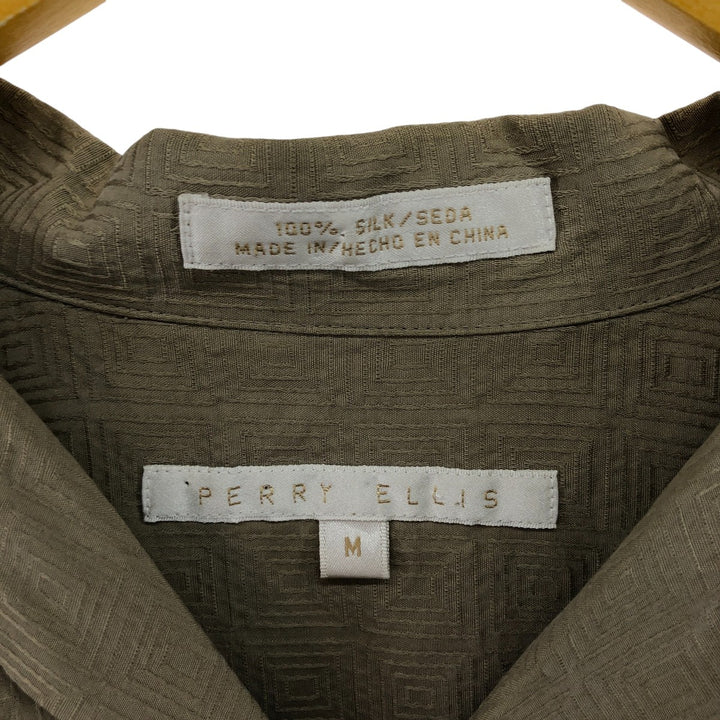 Perry Ellis PERRY ELLIS Open collar short sleeve silk shirt box shirt Men's M size silk Beige type Vintage Second Hand
