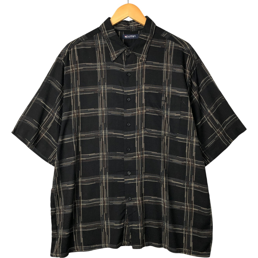 Puritan all-over print short-sleeve rayon shirt, box shirt, men's size L Viscose rayon black type Vintage Second Hand