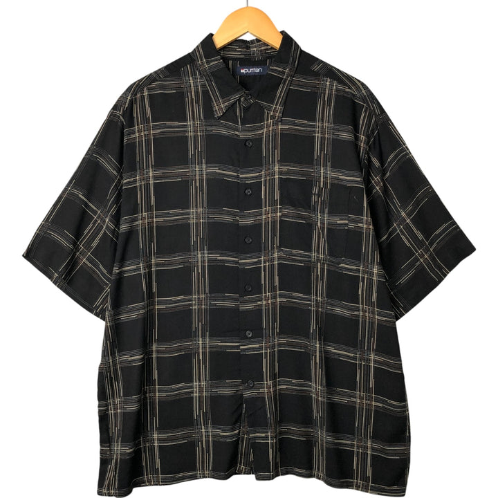 Puritan all-over print short-sleeve rayon shirt, box shirt, men's size L Viscose rayon black type Vintage Second Hand