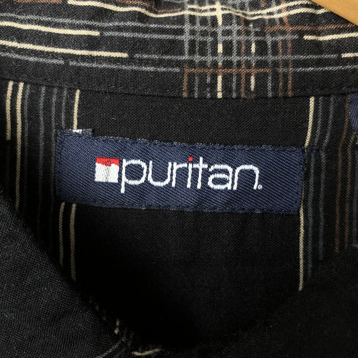 Puritan all-over print short-sleeve rayon shirt, box shirt, men's size L Viscose rayon black type Vintage Second Hand