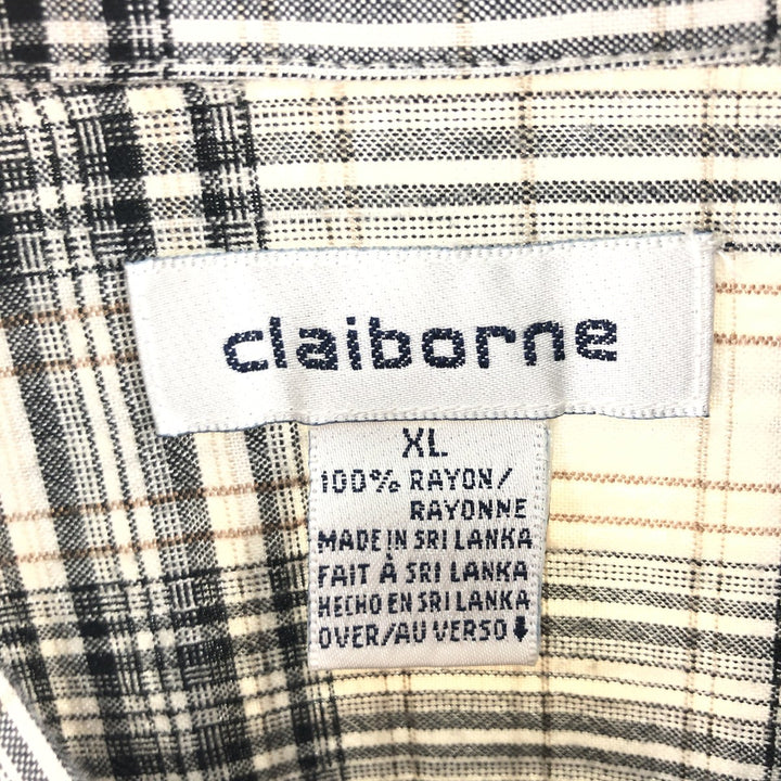 Liz Claiborne claiborne Check Pattern Short Sleeve Rayon Shirt Men's XL Rayon black type Vintage Second Hand