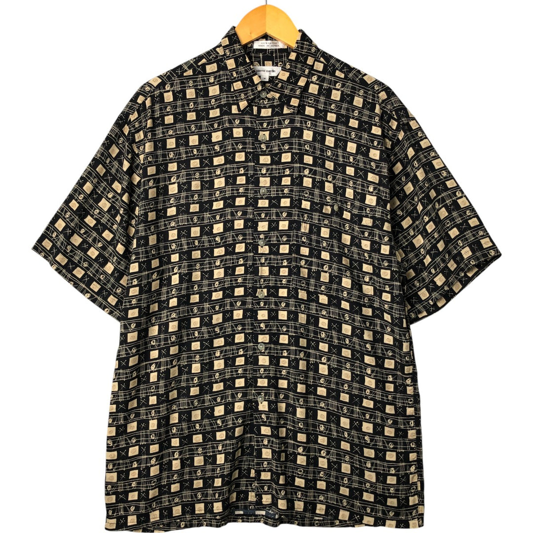 Pierre Cardin All-over print short-sleeve rayon shirt, box shirt, men's M size Rayon black type Vintage Second Hand