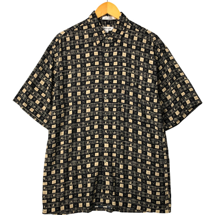 Pierre Cardin All-over print short-sleeve rayon shirt, box shirt, men's M size Rayon black type Vintage Second Hand