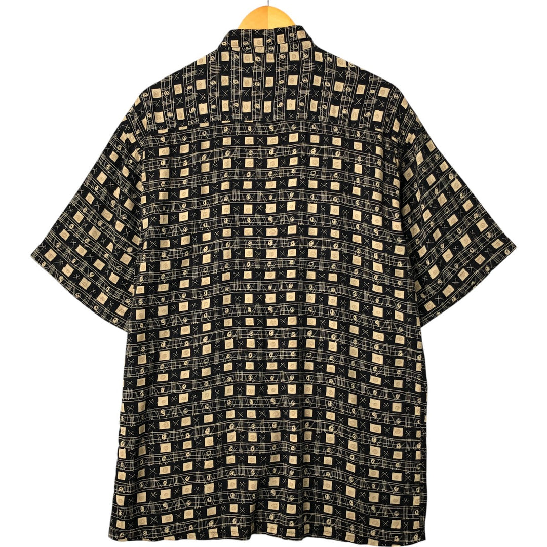 Pierre Cardin All-over print short-sleeve rayon shirt, box shirt, men's M size Rayon black type Vintage Second Hand