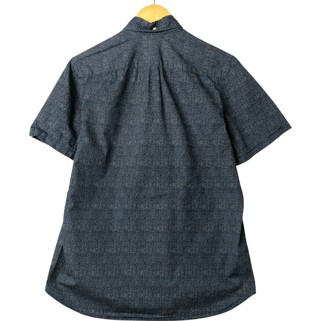 KENNINGTON All-over Print Short Sleeve Button-Down Shirt, Men's M Size cotton navy blue type Vintage Second Hand