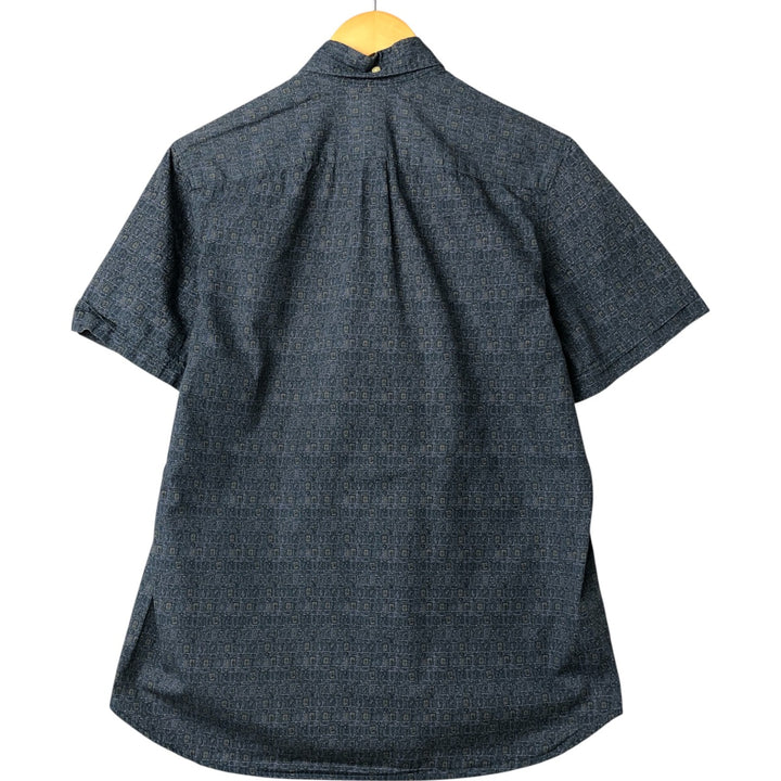 KENNINGTON All-over Print Short Sleeve Button-Down Shirt, Men's M Size cotton navy blue type Vintage Second Hand