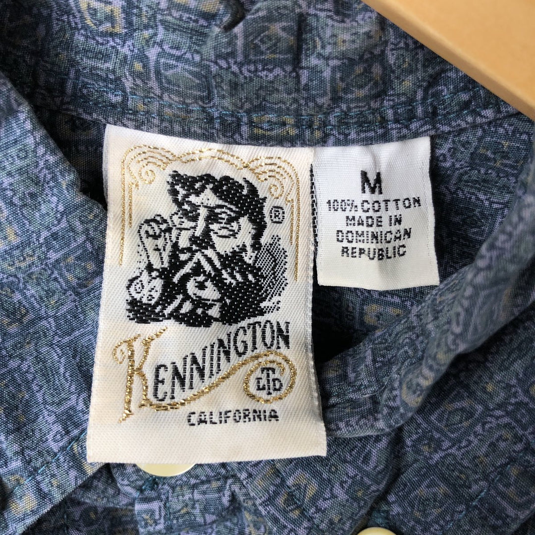 KENNINGTON All-over Print Short Sleeve Button-Down Shirt, Men's M Size cotton navy blue type Vintage Second Hand