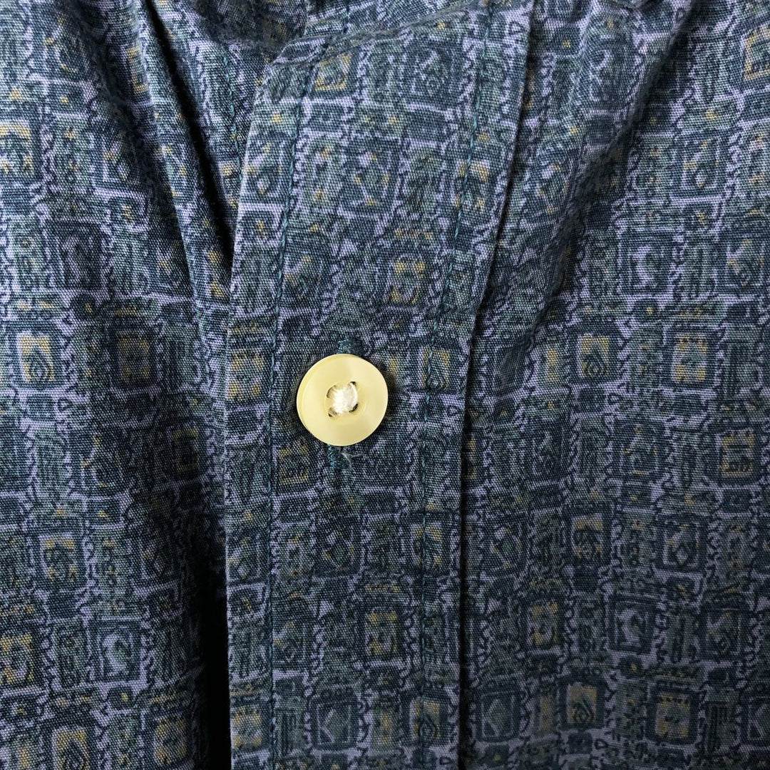 KENNINGTON All-over Print Short Sleeve Button-Down Shirt, Men's M Size cotton navy blue type Vintage Second Hand