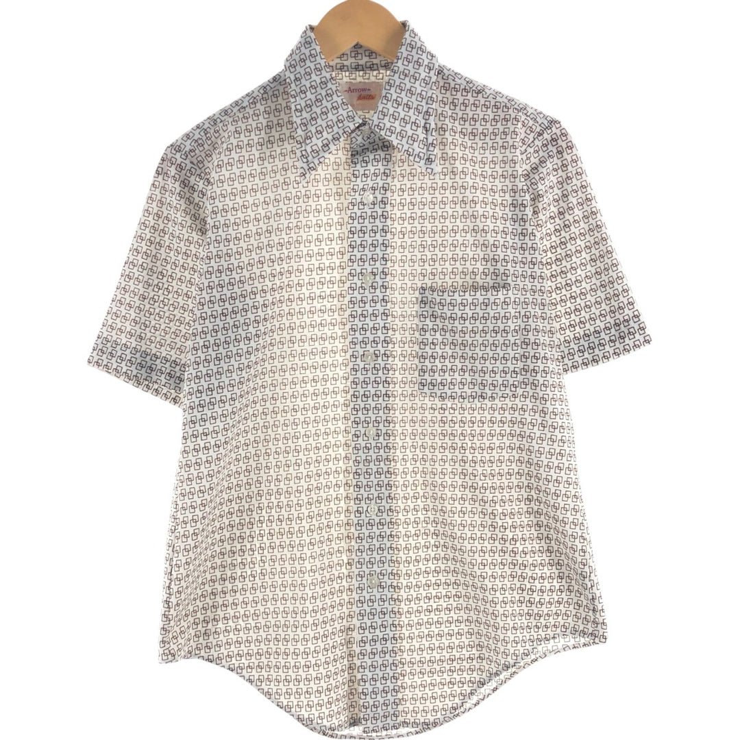 70'S Arrow KNITS All-over Pattern Pique Short Sleeve Poly Shirt, Men's S Size, Vintage polyester white type Vintage Second Hand