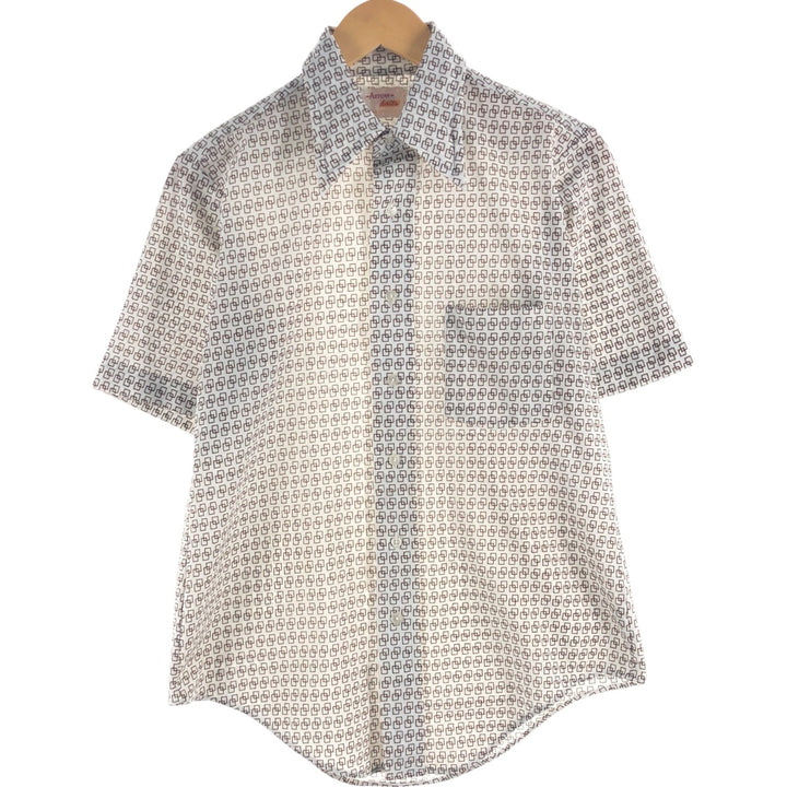 70'S Arrow KNITS All-over Pattern Pique Short Sleeve Poly Shirt, Men's S Size, Vintage polyester white type Vintage Second Hand