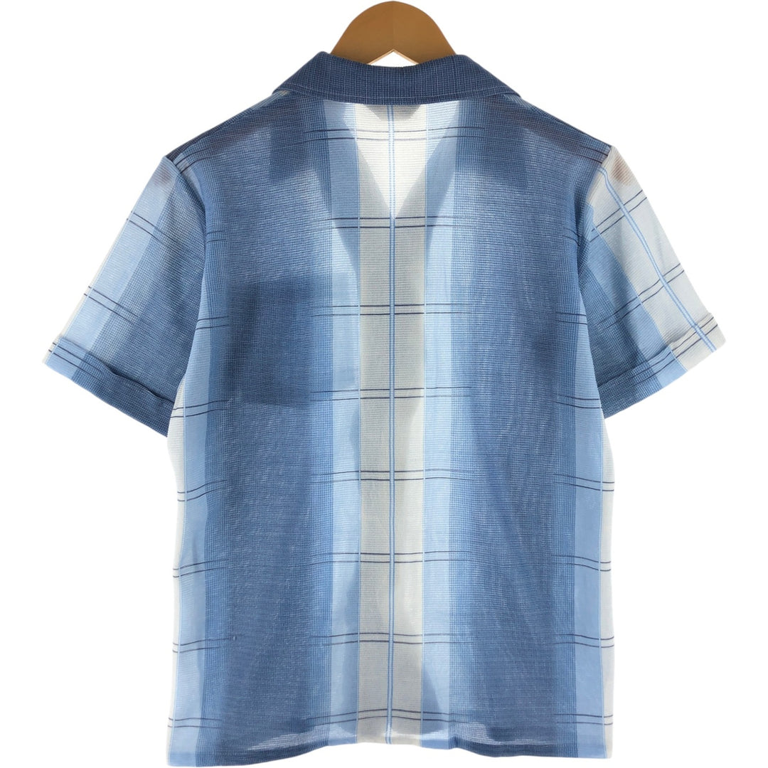 70'S Sears SPORTSWEAR all-over print skipper collar short sleeve poly shirt box shirt men's M size vintage polyester Blue type light blue Vintage Second Hand
