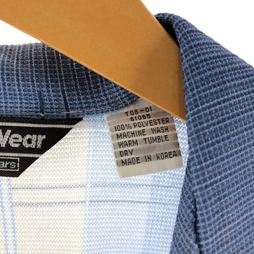 70'S Sears SPORTSWEAR all-over print skipper collar short sleeve poly shirt box shirt men's M size vintage polyester Blue type light blue Vintage Second Hand