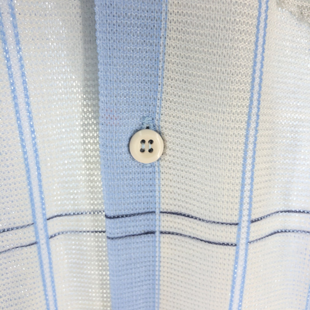 70'S Sears SPORTSWEAR all-over print skipper collar short sleeve poly shirt box shirt men's M size vintage polyester Blue type light blue Vintage Second Hand