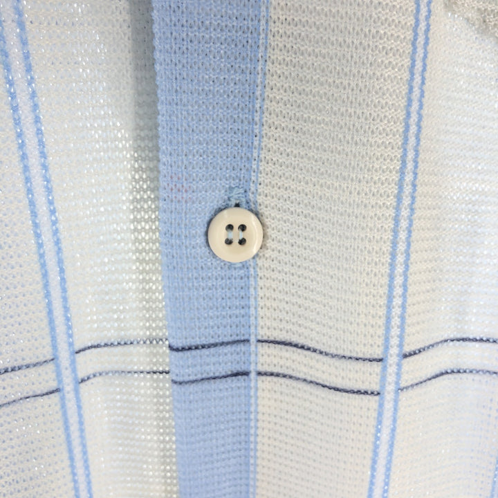 70'S Sears SPORTSWEAR all-over print skipper collar short sleeve poly shirt box shirt men's M size vintage polyester Blue type light blue Vintage Second Hand