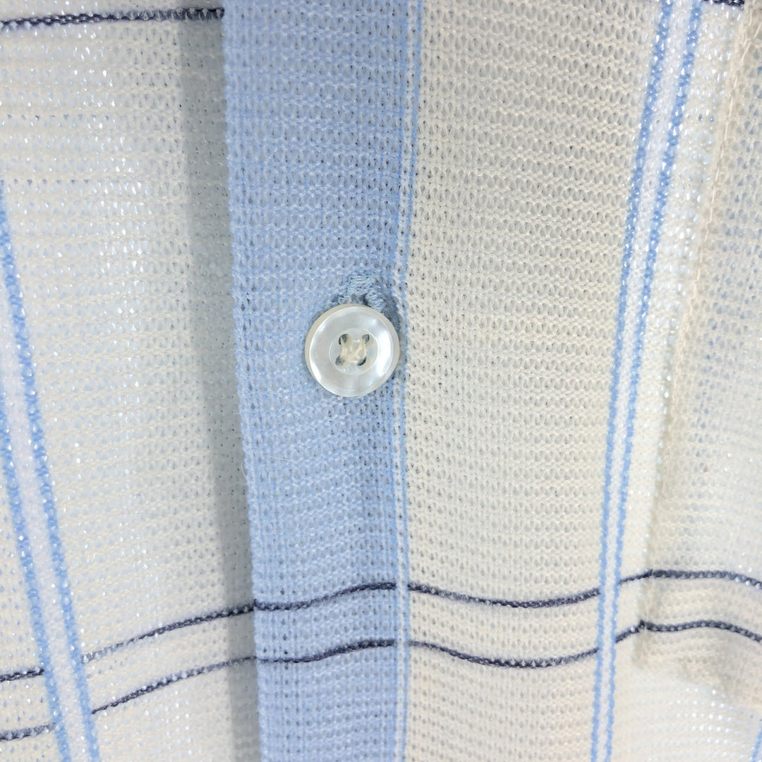 70'S Sears SPORTSWEAR all-over print skipper collar short sleeve poly shirt box shirt men's M size vintage polyester Blue type light blue Vintage Second Hand