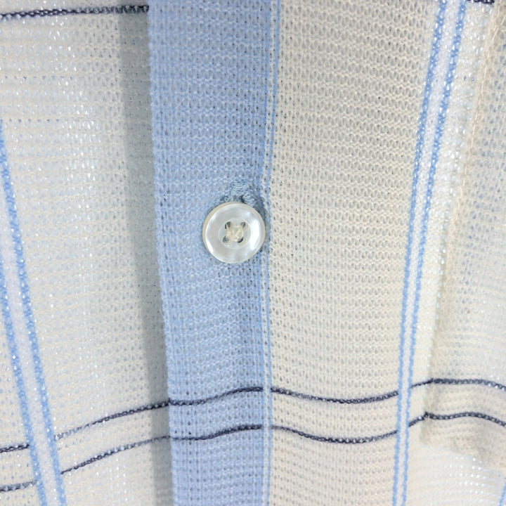 70'S Sears SPORTSWEAR all-over print skipper collar short sleeve poly shirt box shirt men's M size vintage polyester Blue type light blue Vintage Second Hand