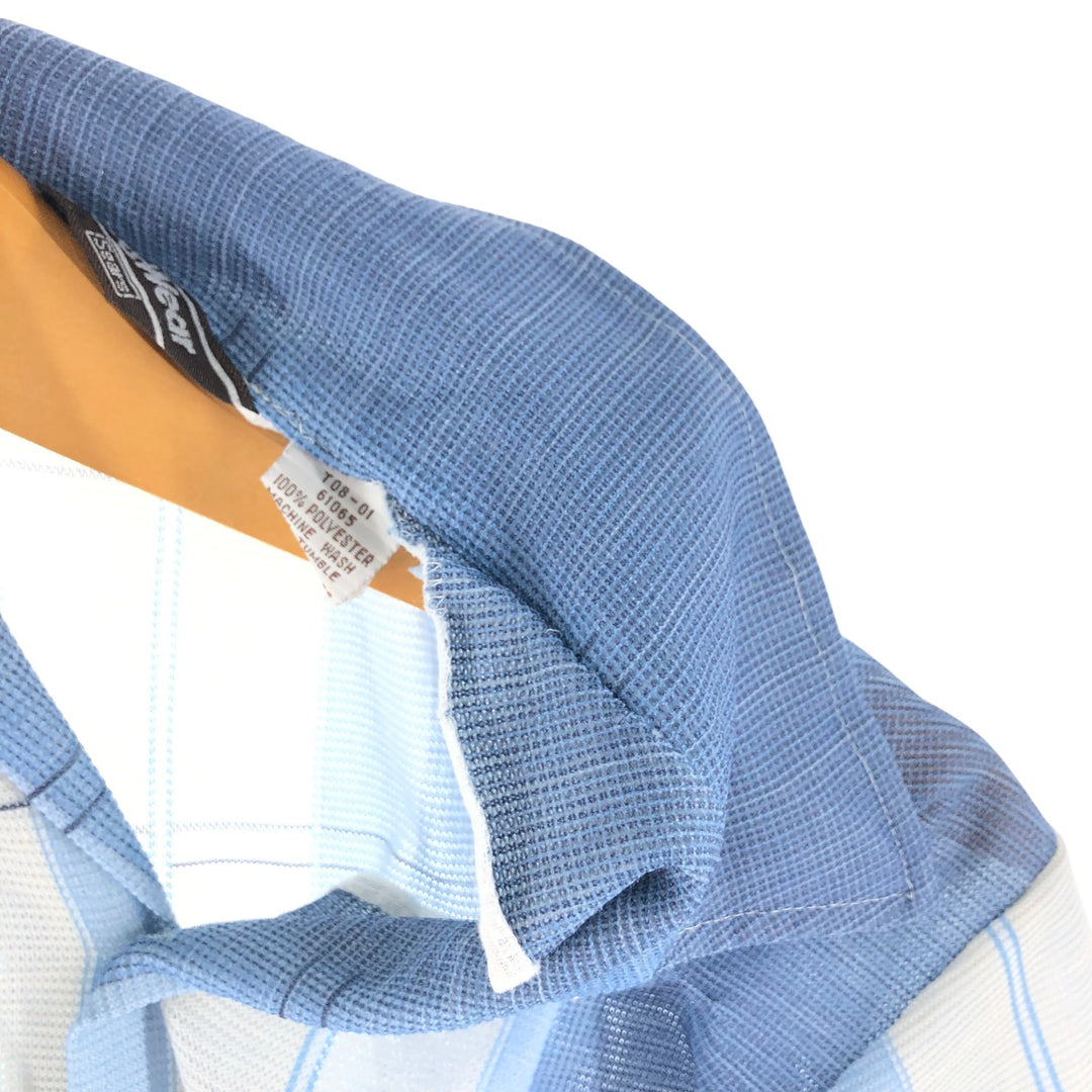 70'S Sears SPORTSWEAR all-over print skipper collar short sleeve poly shirt box shirt men's M size vintage polyester Blue type light blue Vintage Second Hand