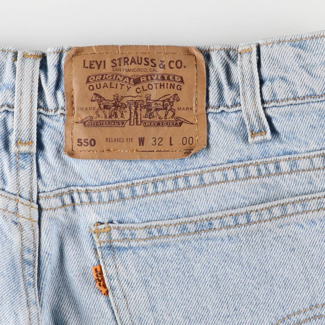 90'S Levi's 550 Relaxed Fit Orange Tab Denim Shorts, Men's, W31, Vintage cotton Blue type light blue Vintage Second Hand