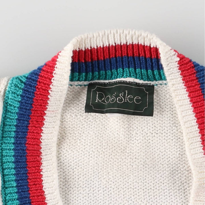 ROSSLEE Cable Knit V-Neck Tilden Knit Vest for Women, Size M unknown white type Vintage Second Hand