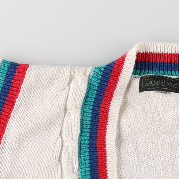 ROSSLEE Cable Knit V-Neck Tilden Knit Vest for Women, Size M unknown white type Vintage Second Hand