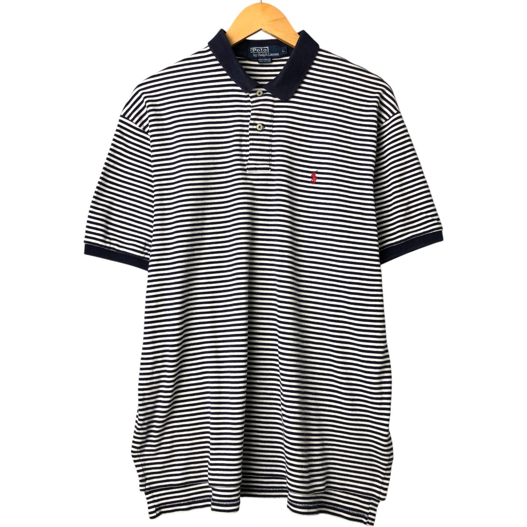 Ralph Lauren POLO by Ralph Lauren short sleeve striped polo shirt, men's size L cotton white type Vintage Second Hand