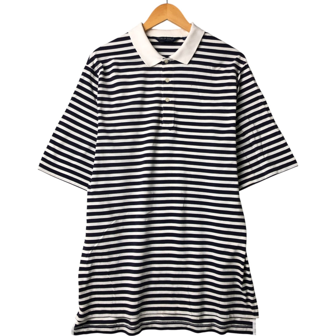 90'S Ralph Lauren POLO GOLF Multi-border short sleeve striped polo shirt Men's size L Vintage Pima Cotton white type Vintage Second Hand