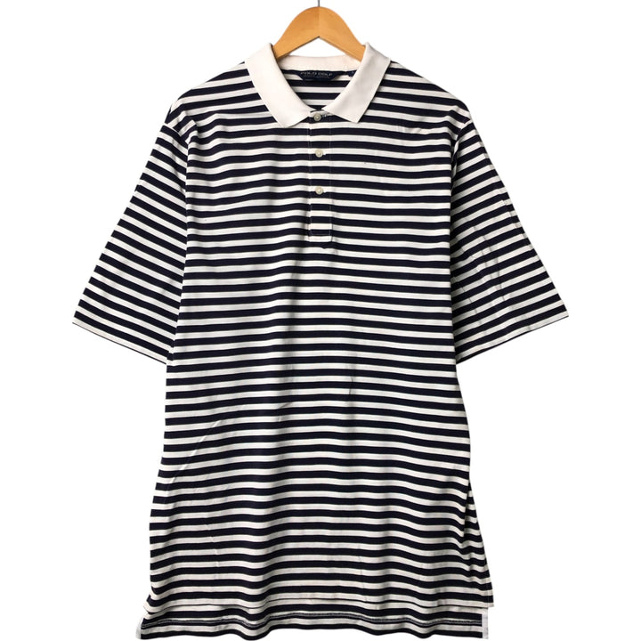 90'S Ralph Lauren POLO GOLF Multi-border short sleeve striped polo shirt Men's size L Vintage Pima Cotton white type Vintage Second Hand